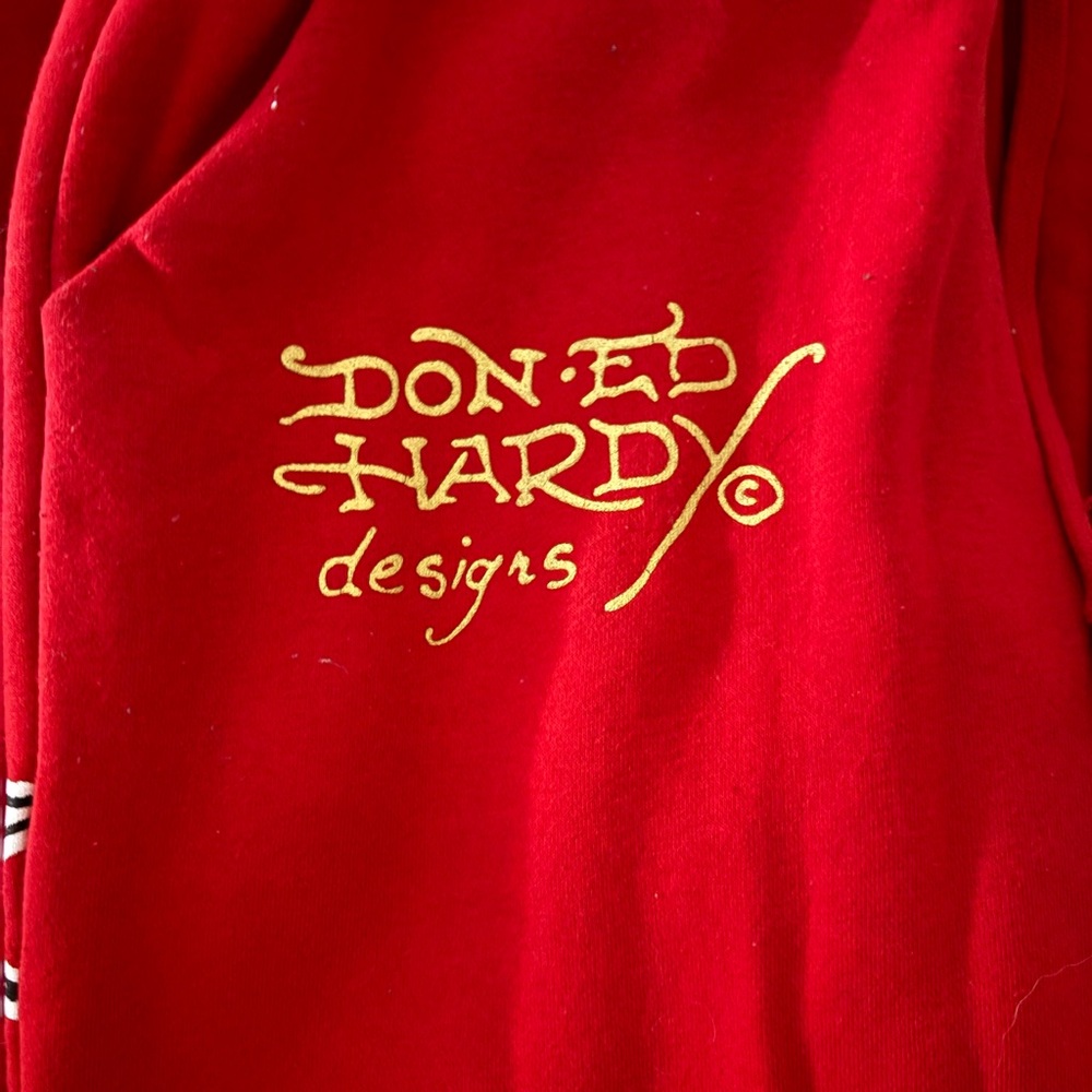 Ed Hardy Vibrant Red Sweatshirt with Gold Logo